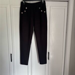 Black Slim Ponte Pants with Decorative Buttons